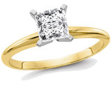 9/10 Carat (ctw 1.00 Ct. Look) Princess Cut Synthetic Moissanite Solitaire Engagement Ring 14K Yellow Gold